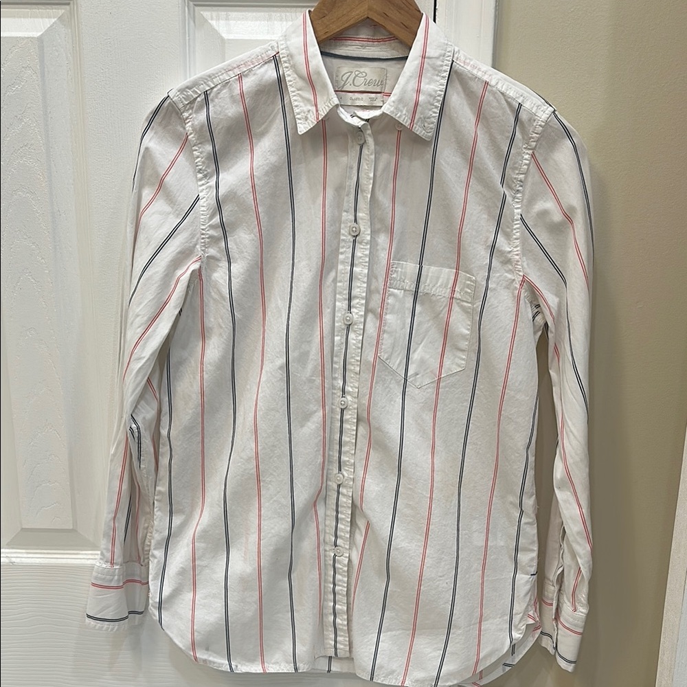 J. Crew Women's White Shirt with Red and Blue Stripes